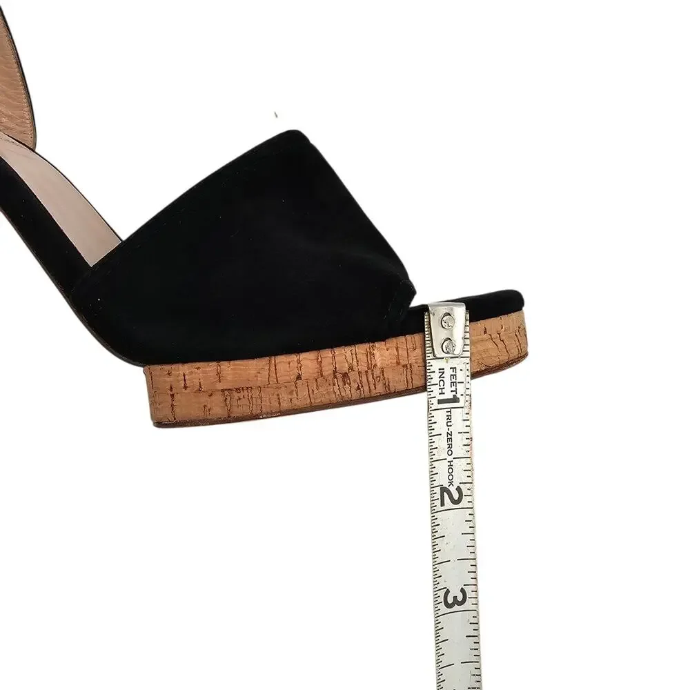 Valentino Garavani Cork Ankle Tie Heel Plaform Sandal Black Suede Size 39 US 9